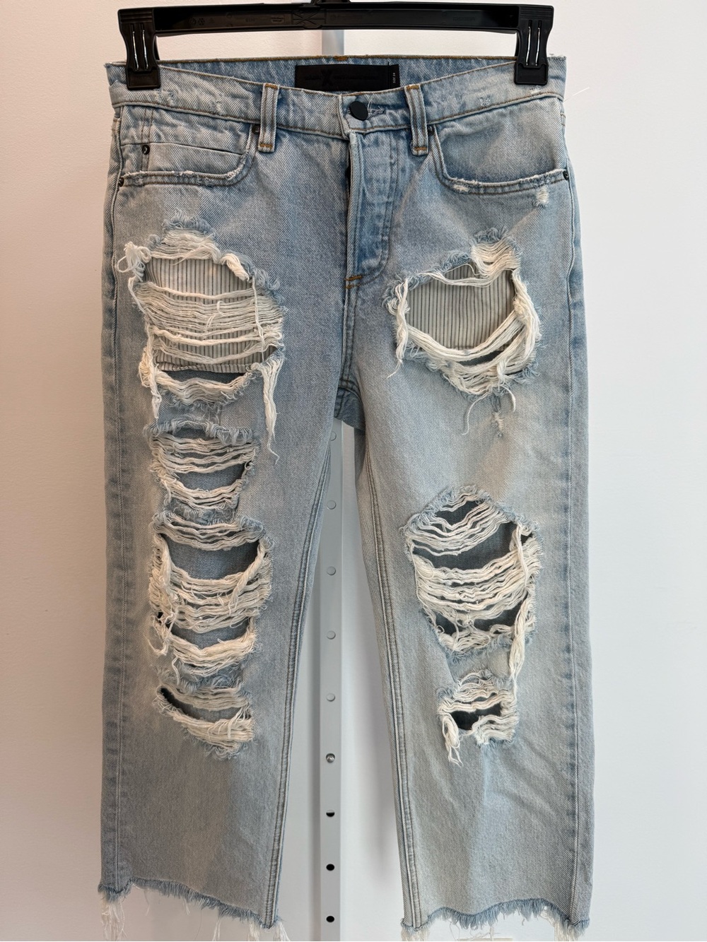 Alexander Wang Light Blue Distressed Slim Jeans Shredded Cropped Size 24